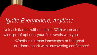 Banner with 'Ignite Everywhere, Anytime' text highlighting windproof, water-resistant lighter features.