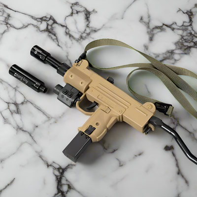 Tan Uzi Torch lighter with a durable, high-performance flame, inspired by tactical gear for versatile use.