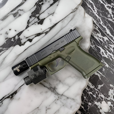 Green and black Glock 17 Gen 5 Torch Lighter offering sleek design and powerful flame for daily tasks. laser/light combo